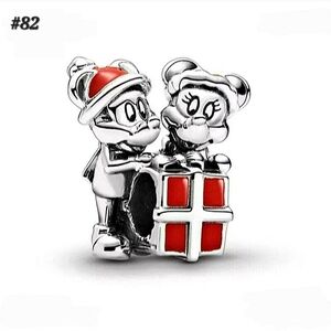 #82 Silver Red Mickey Minnie Mouse Gift Present Holiday Winter Charm